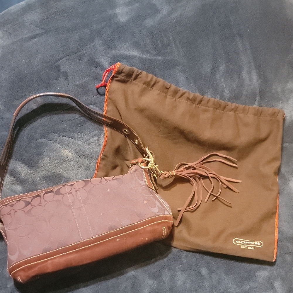 Coach Purple/Chocolate and Tan Signature Shoulder Bag